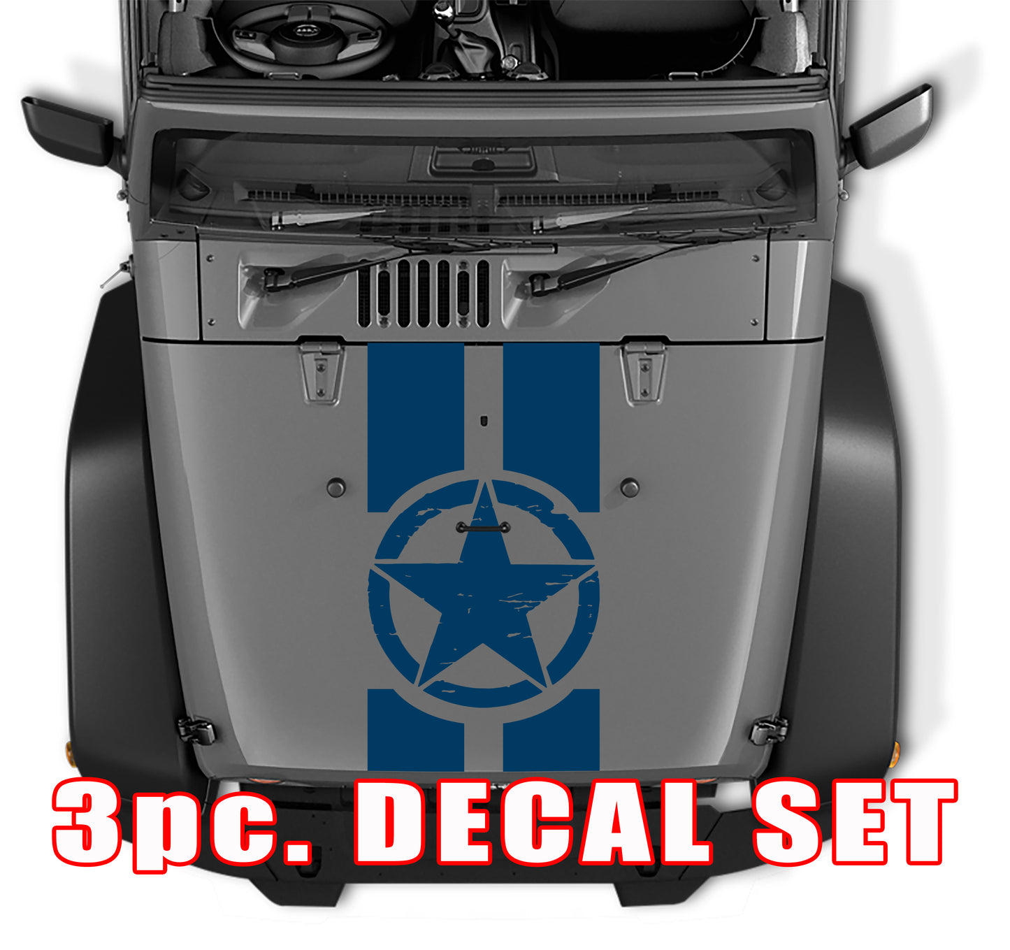 Distressed Alpha Romeo Military Star Black Out Hood 3 Piece Vinyl Decal Set