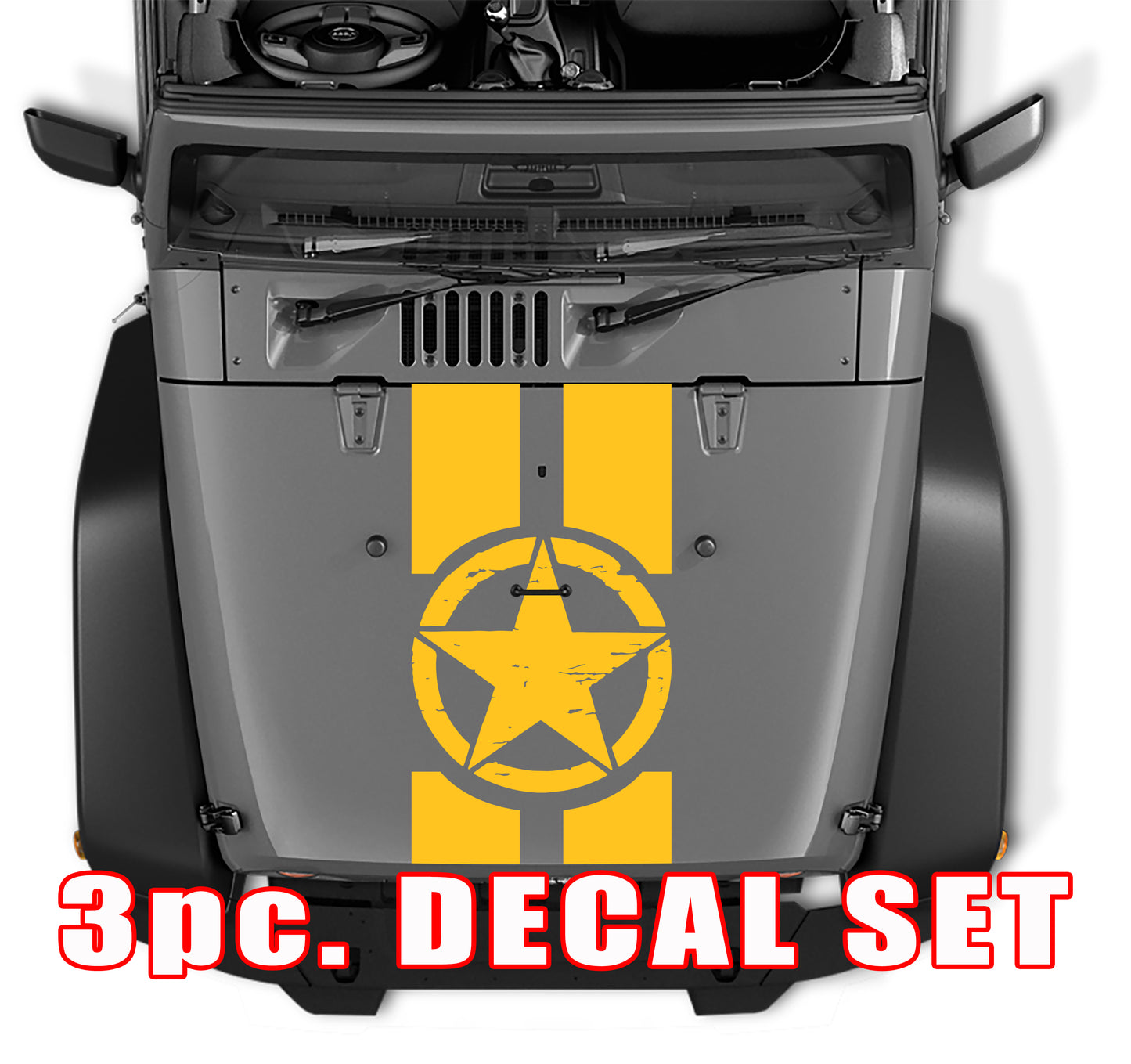 Distressed Alpha Romeo Military Star Black Out Hood 3 Piece Vinyl Decal Set