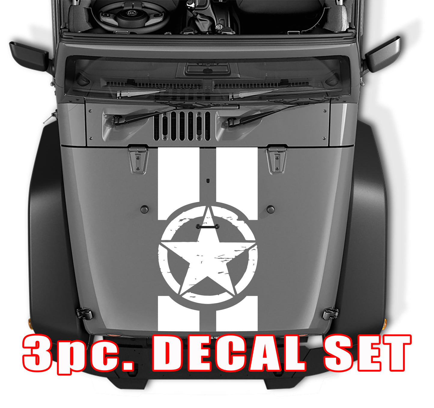 Distressed Alpha Romeo Military Star Black Out Hood 3 Piece Vinyl Decal Set