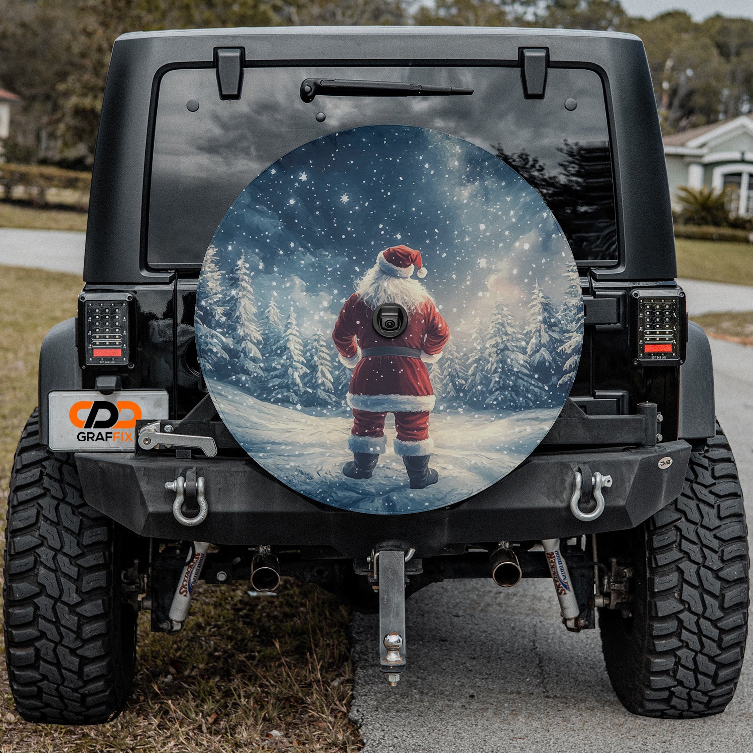 a car with a picture of a santa clause on it