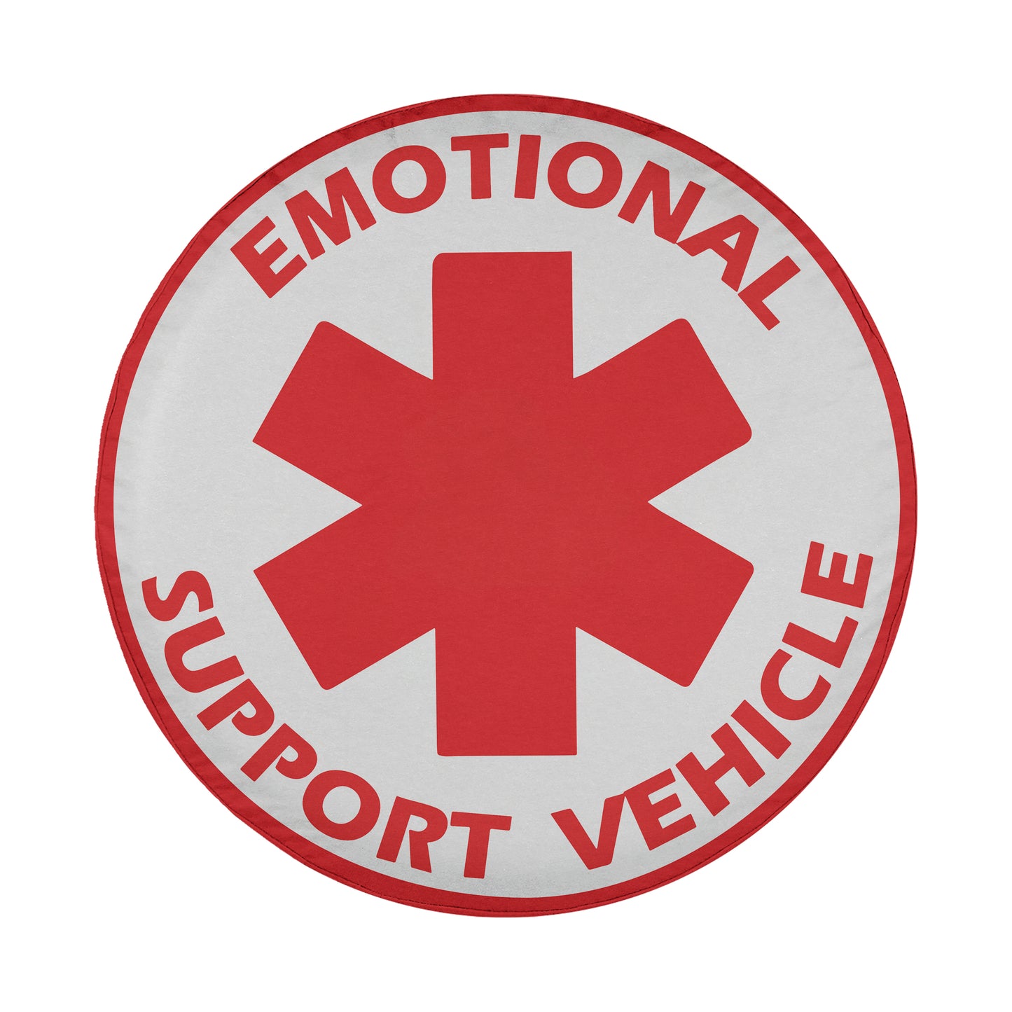 a red star-shaped symbol with the words "Emotional Support Vehicle" written around it.