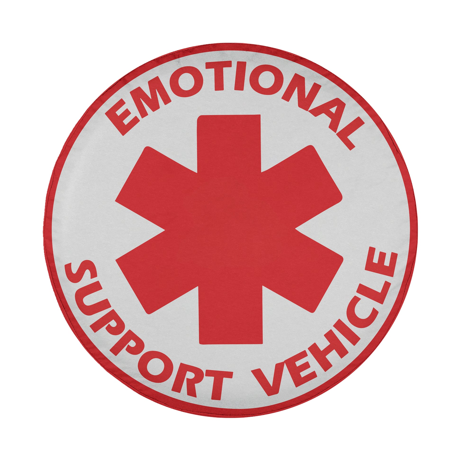 a red star-shaped symbol with the words "Emotional Support Vehicle" written around it.