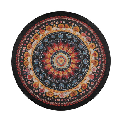 a black plate with a colorful design on it