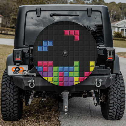 a black jeep with colorful squares on it