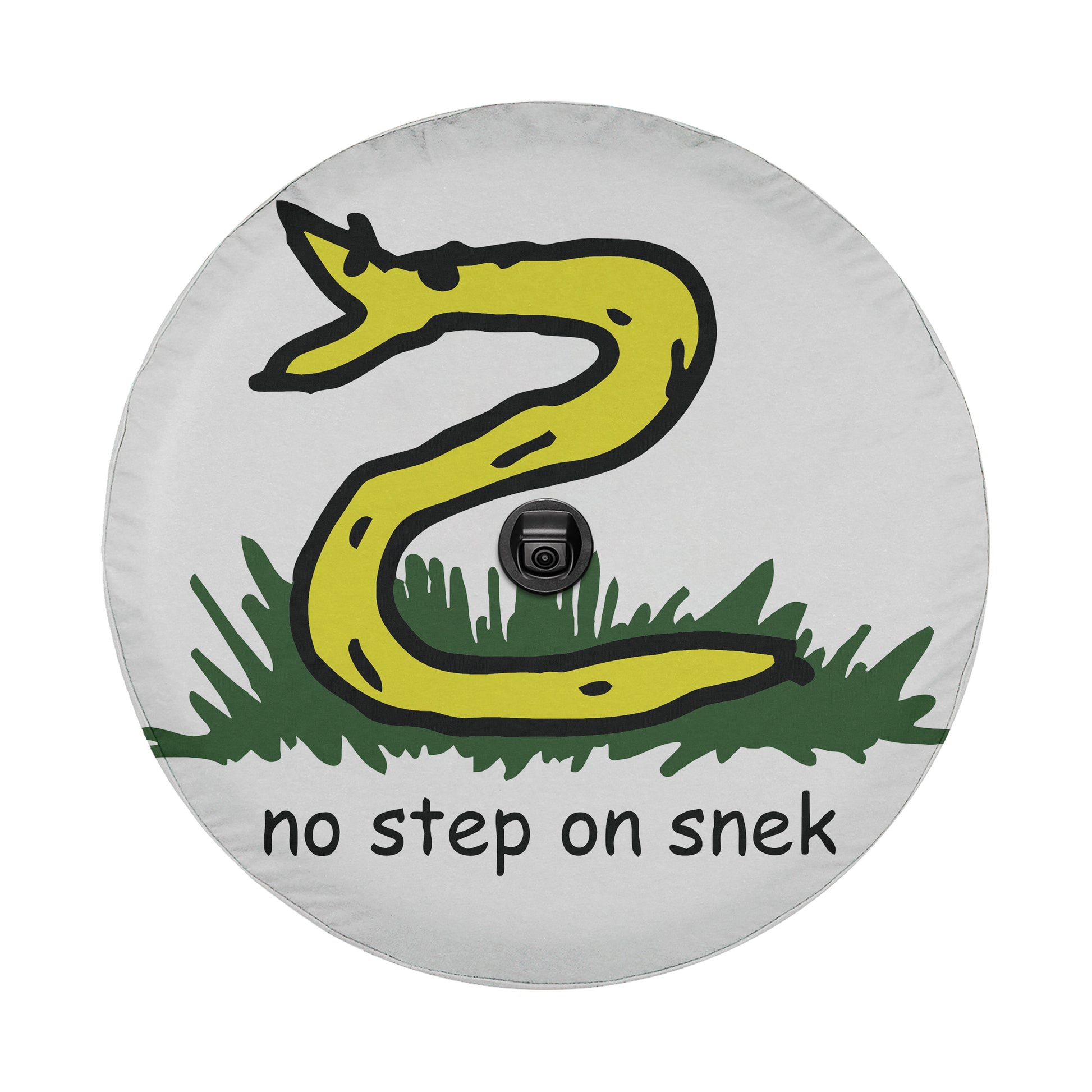 a white round pillow with a yellow snake on it