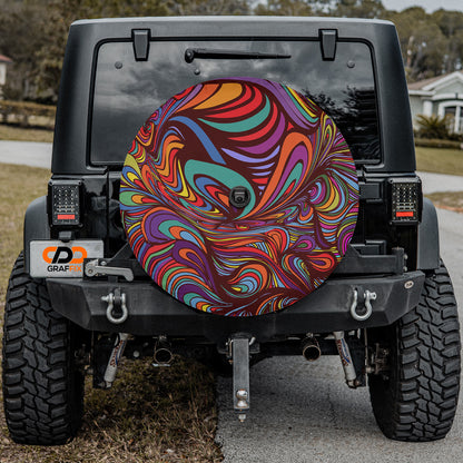 a colorful design on the back of a jeep