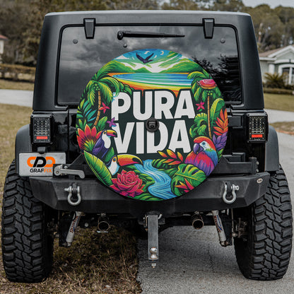 a black jeep with a colorful mural on the back of it