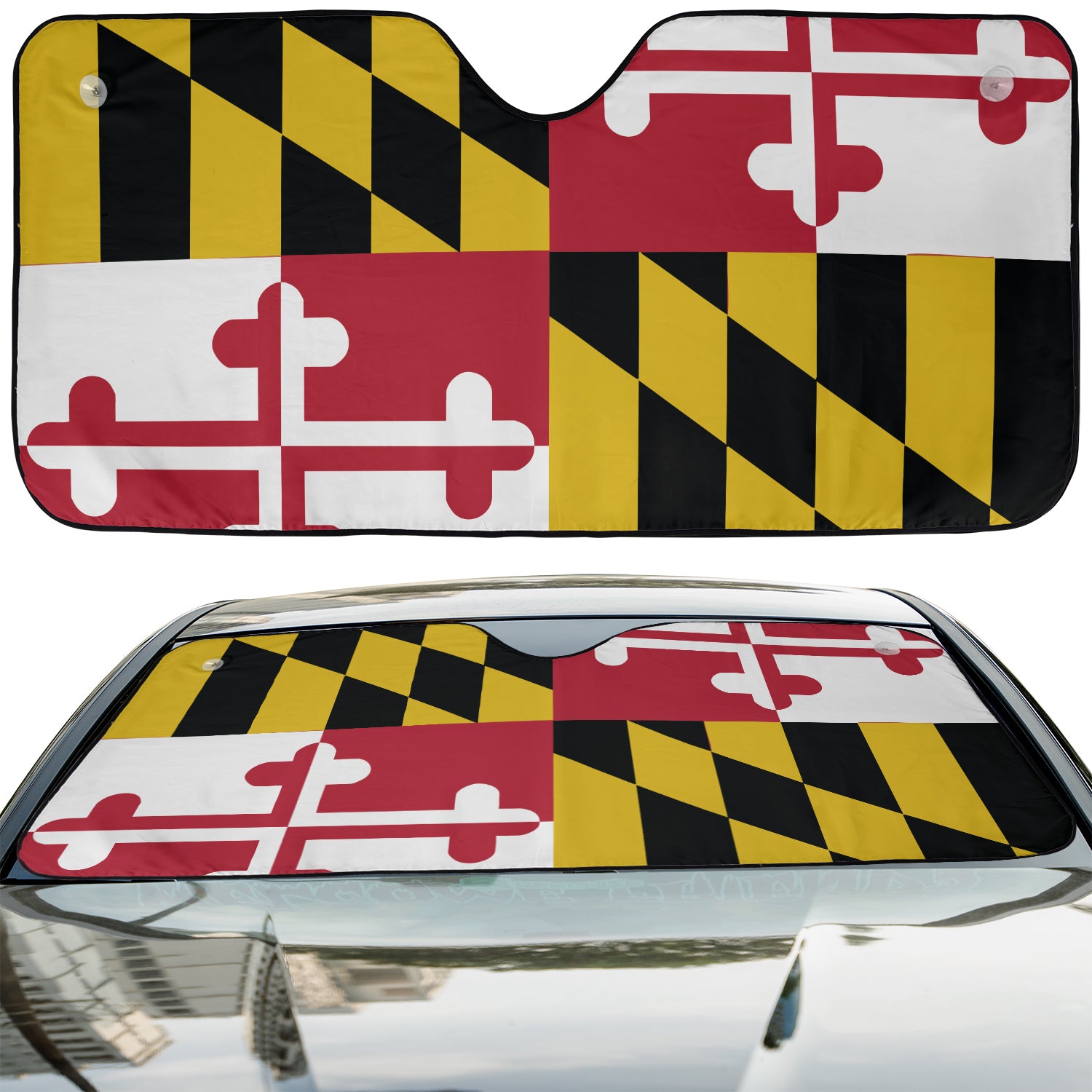 a close up of a car with a flag on it