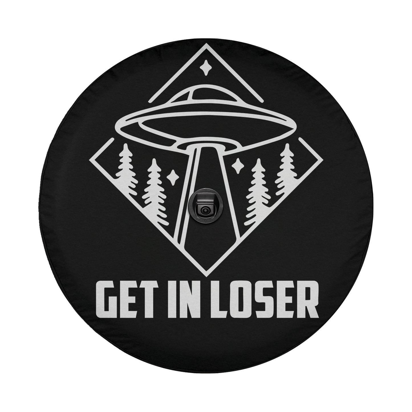 a black round object with the words get in closer on it