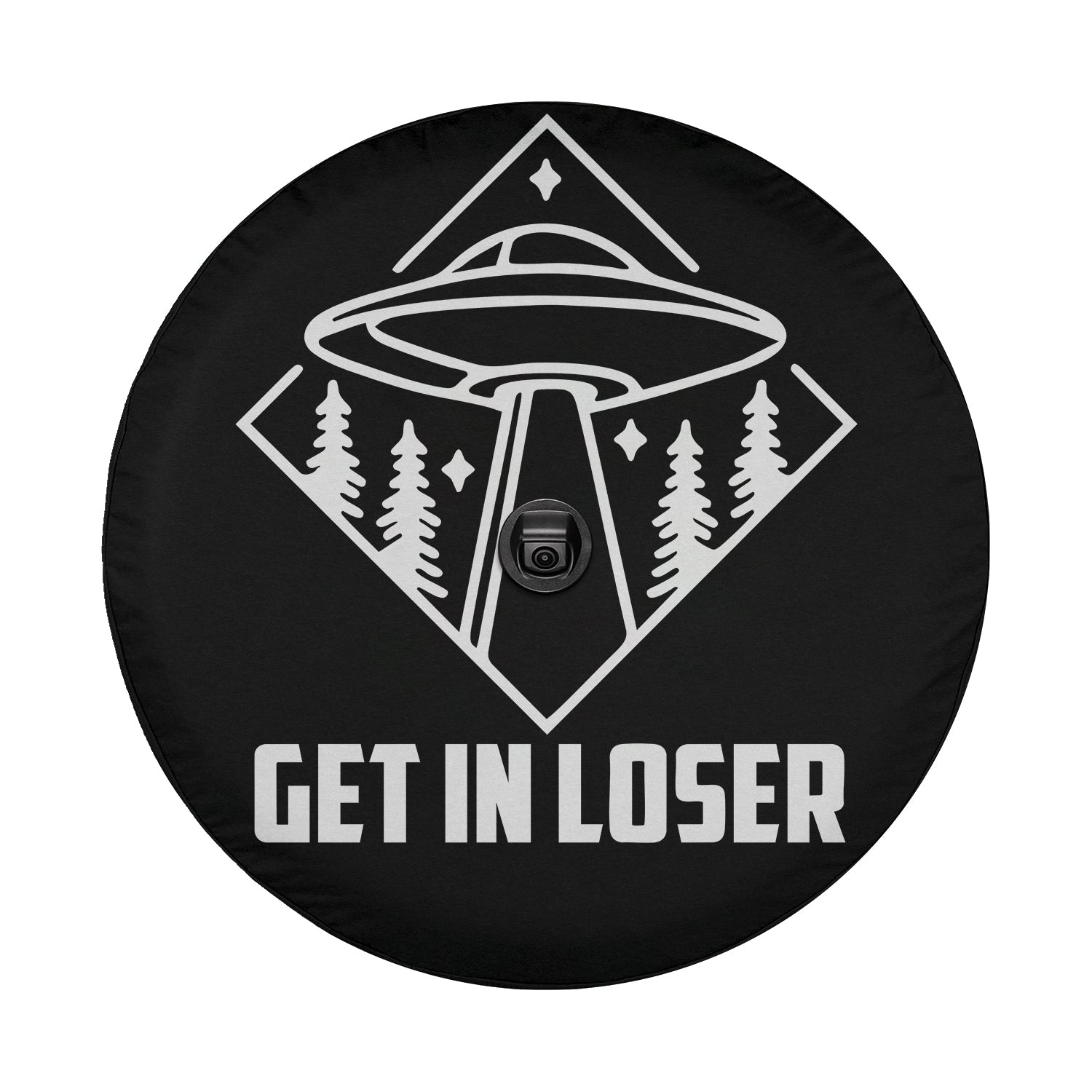 a black round object with the words get in closer on it