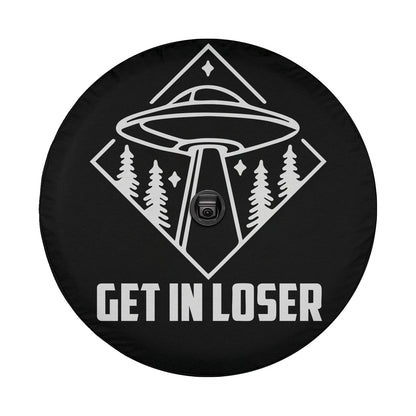 a black round object with the words get in closer on it