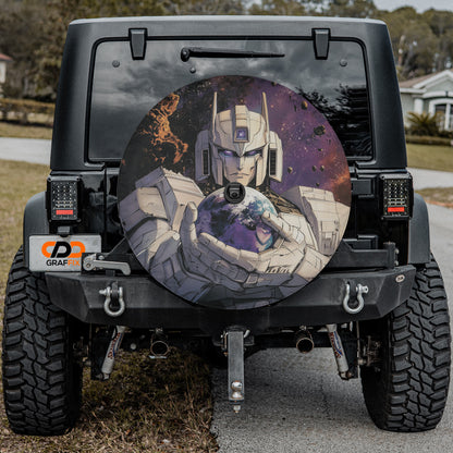 a vehicle with a picture of a man on the back of it