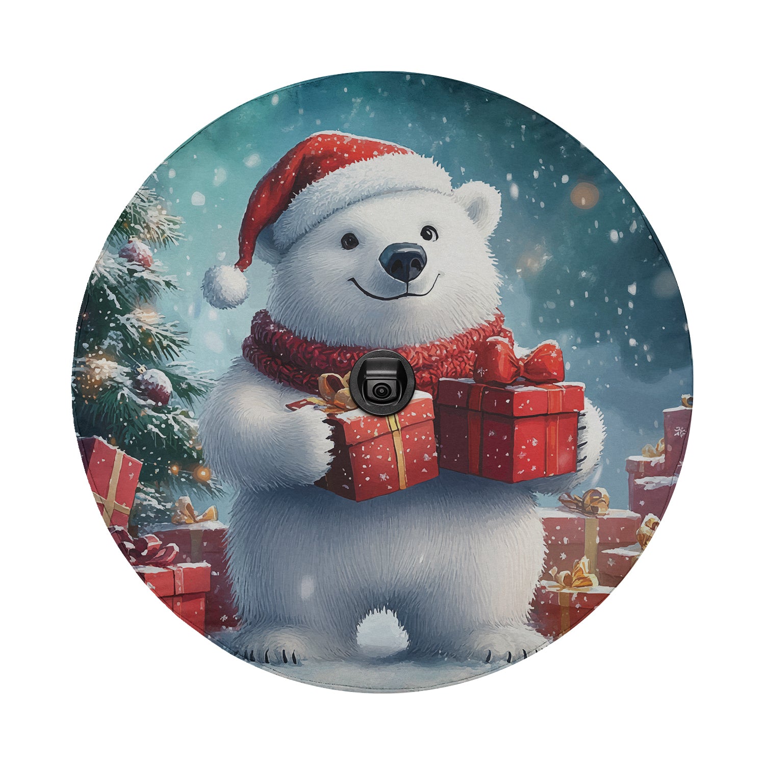 a picture of a polar bear holding a christmas present