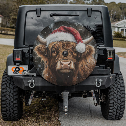 a vehicle with a picture of a bull wearing a santa hat