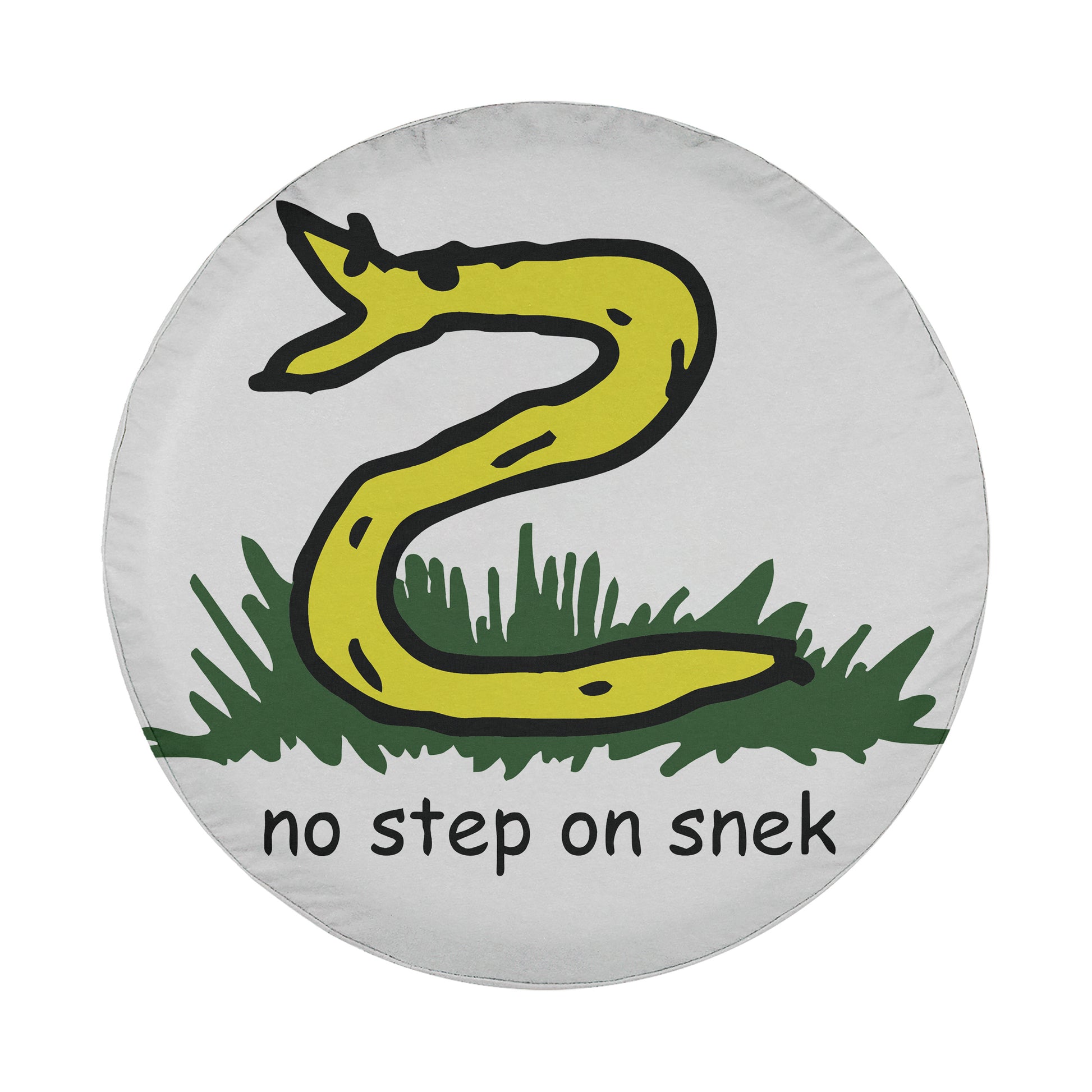 a white round pillow with a yellow snake on it
