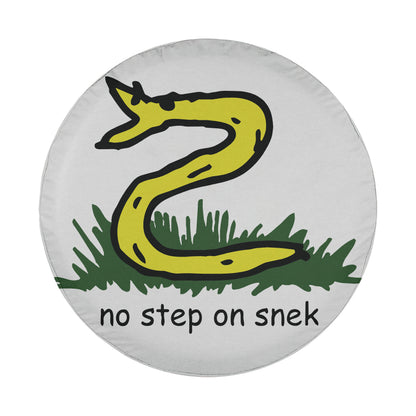 a white round pillow with a yellow snake on it