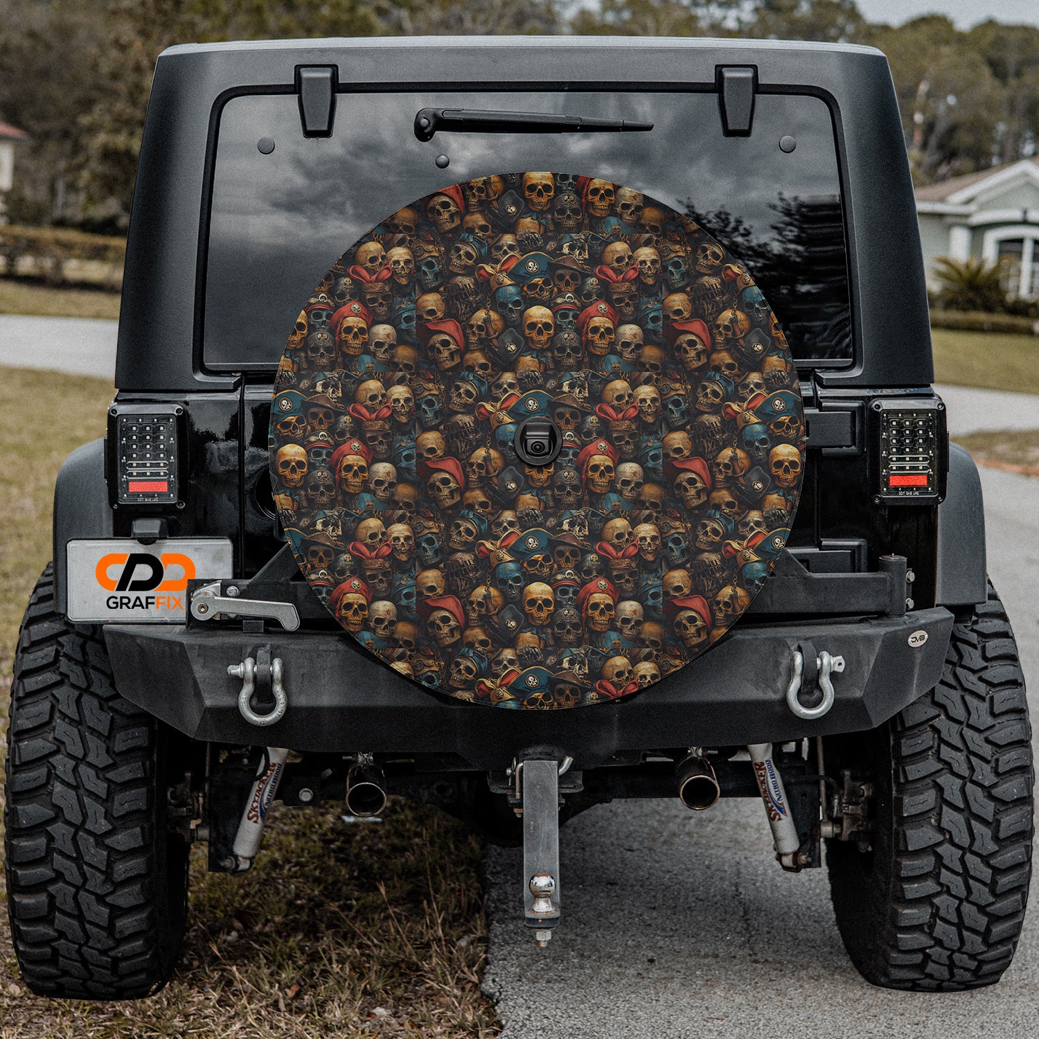 a jeep with a pattern of skulls on it