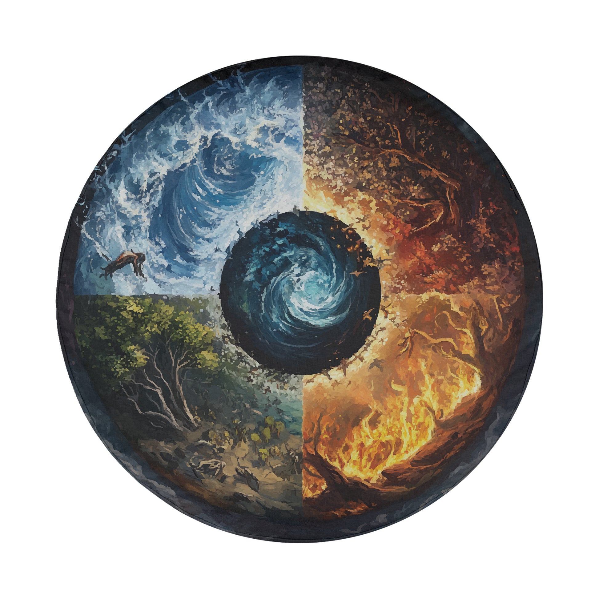 a painting of a fire and water vortex
