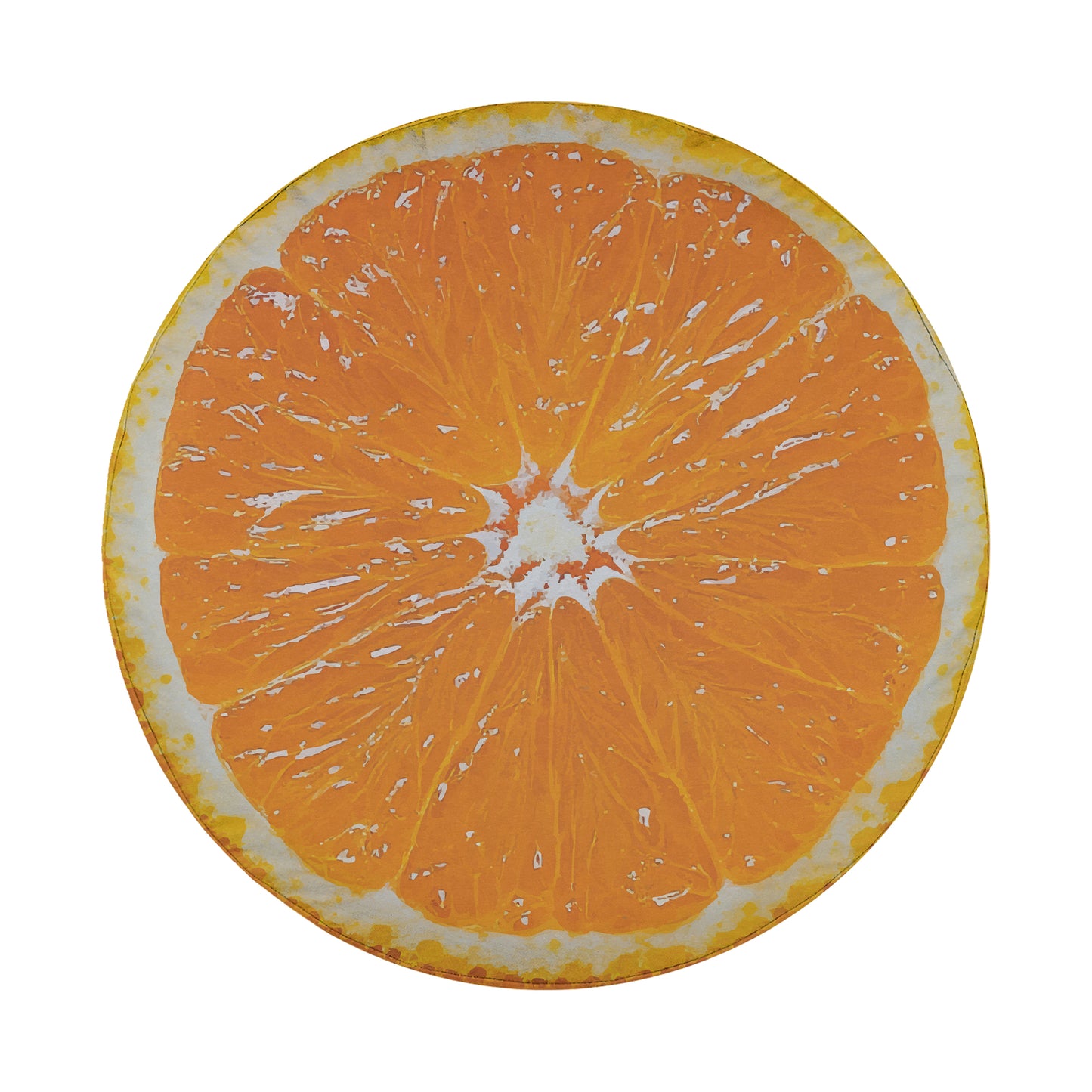A close-up view of an orange slice, showcasing its vibrant color and intricate patterns.