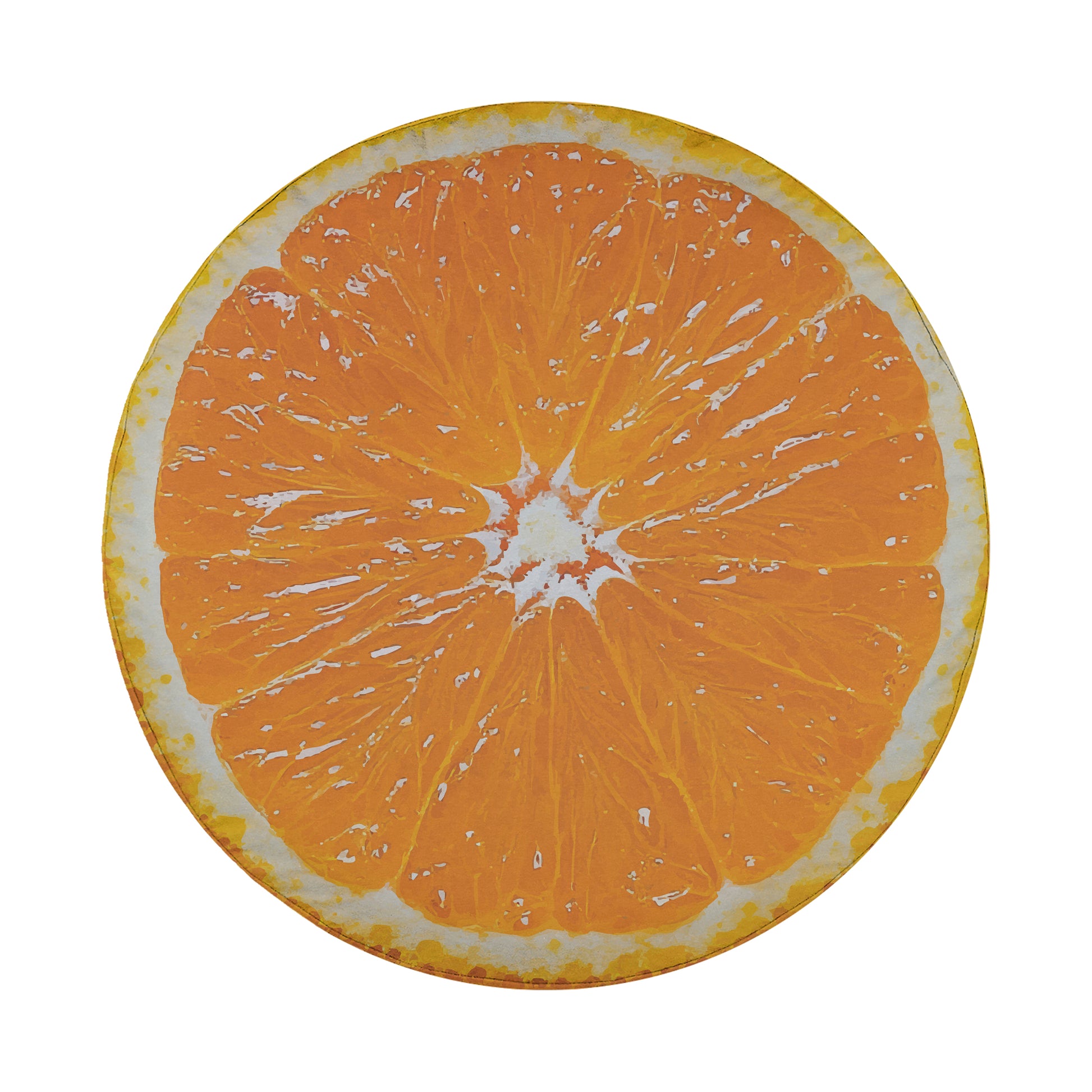 A close-up view of an orange slice, showcasing its vibrant color and intricate patterns.