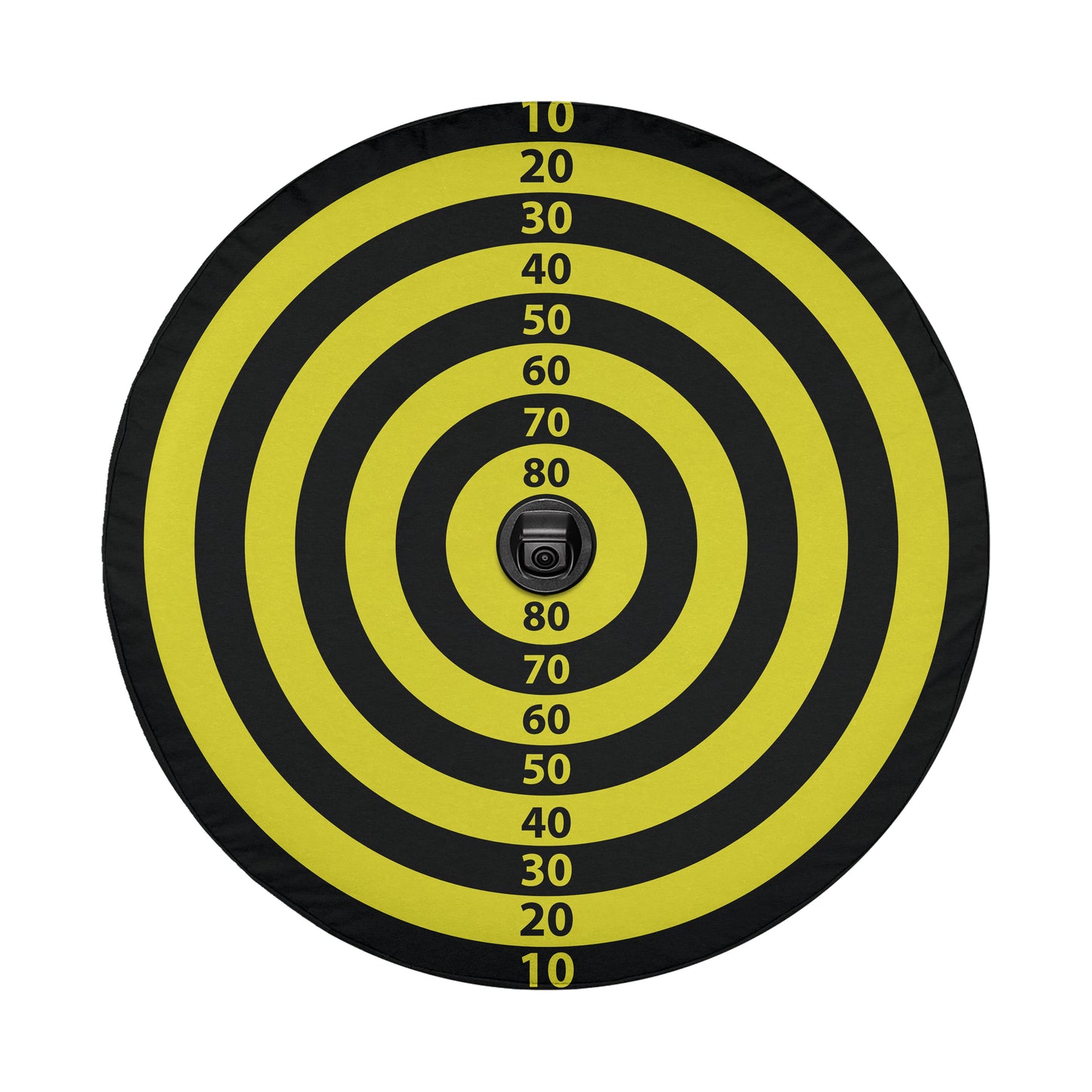 a yellow and black target with the numbers on it