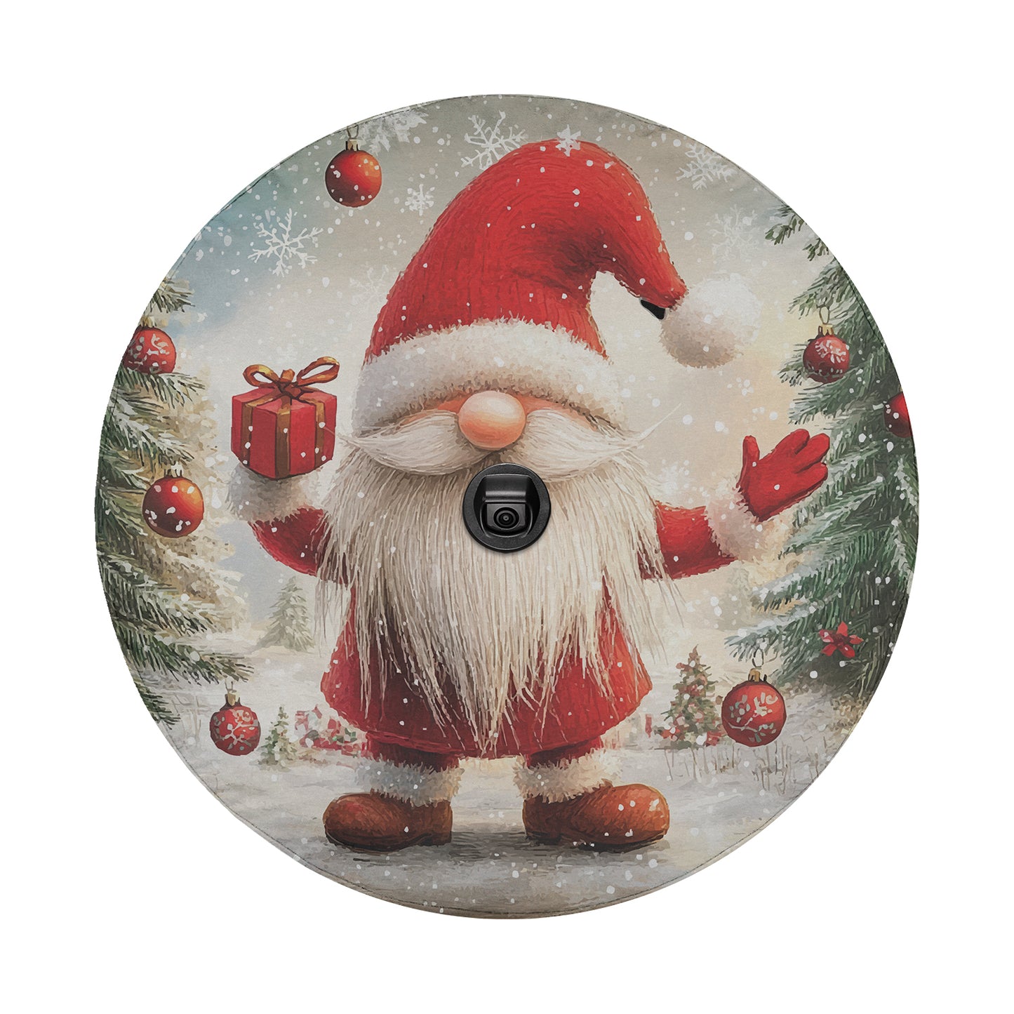 a picture of a santa clause holding a christmas present