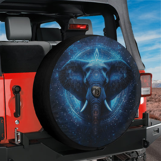 an elephant is depicted on a tire cover