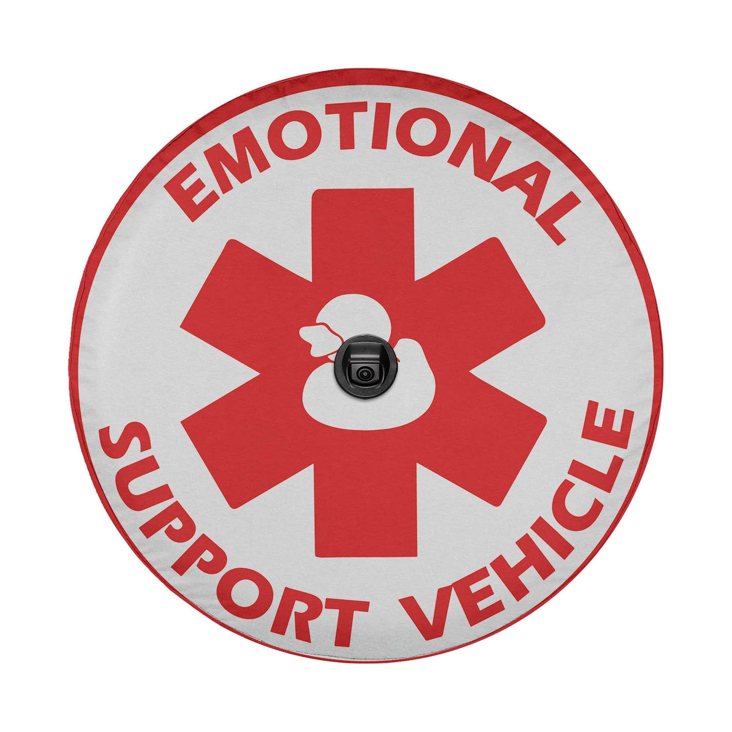 a red and white emergency sign with an emotenal support vehicle on it