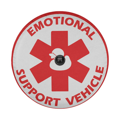 a red and white emergency sign with an emotenal support vehicle on it