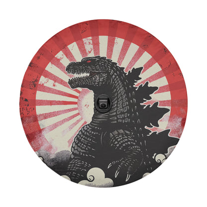 a picture of a godzilla on a red and white background