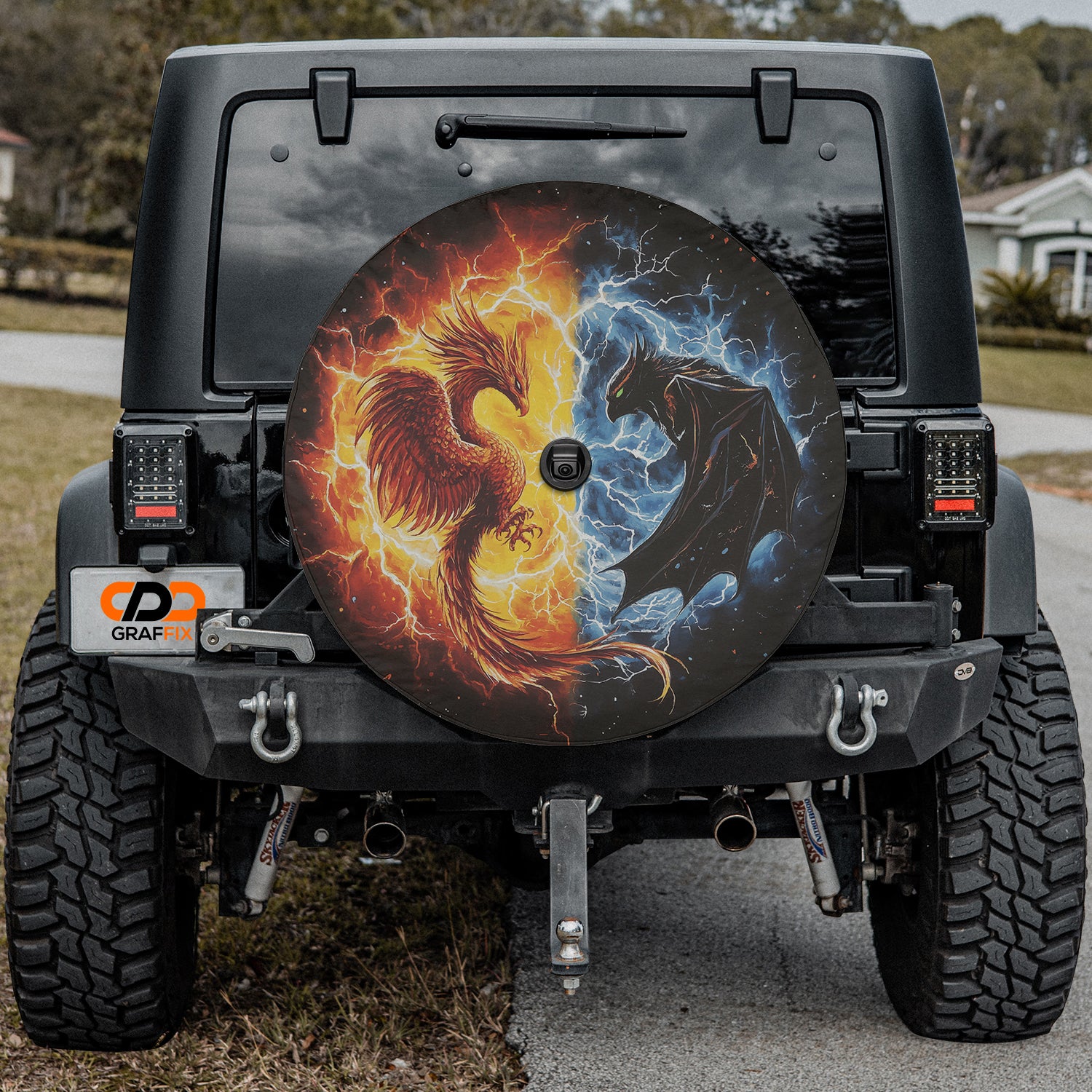 a car with a picture of a dragon on it