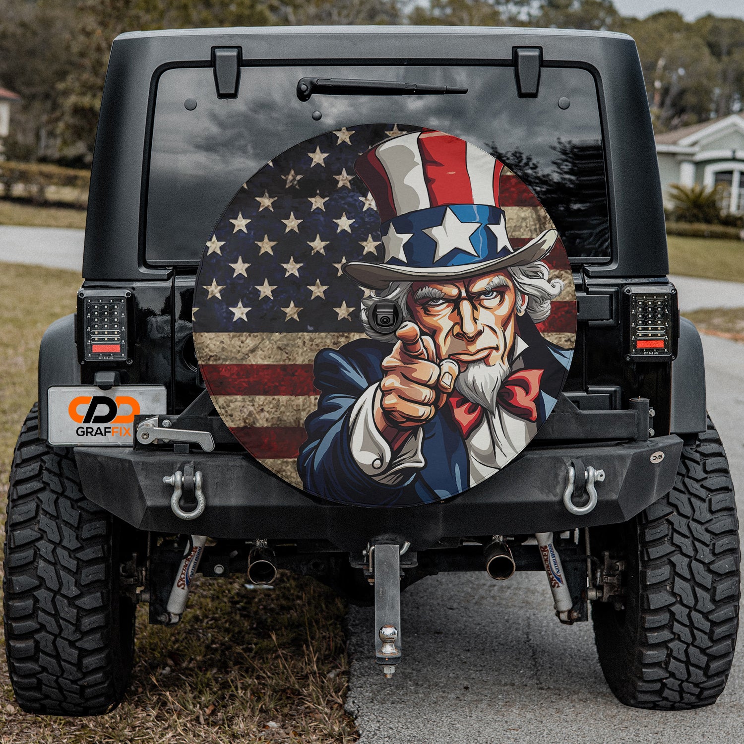 a jeep with an american flag painted on it