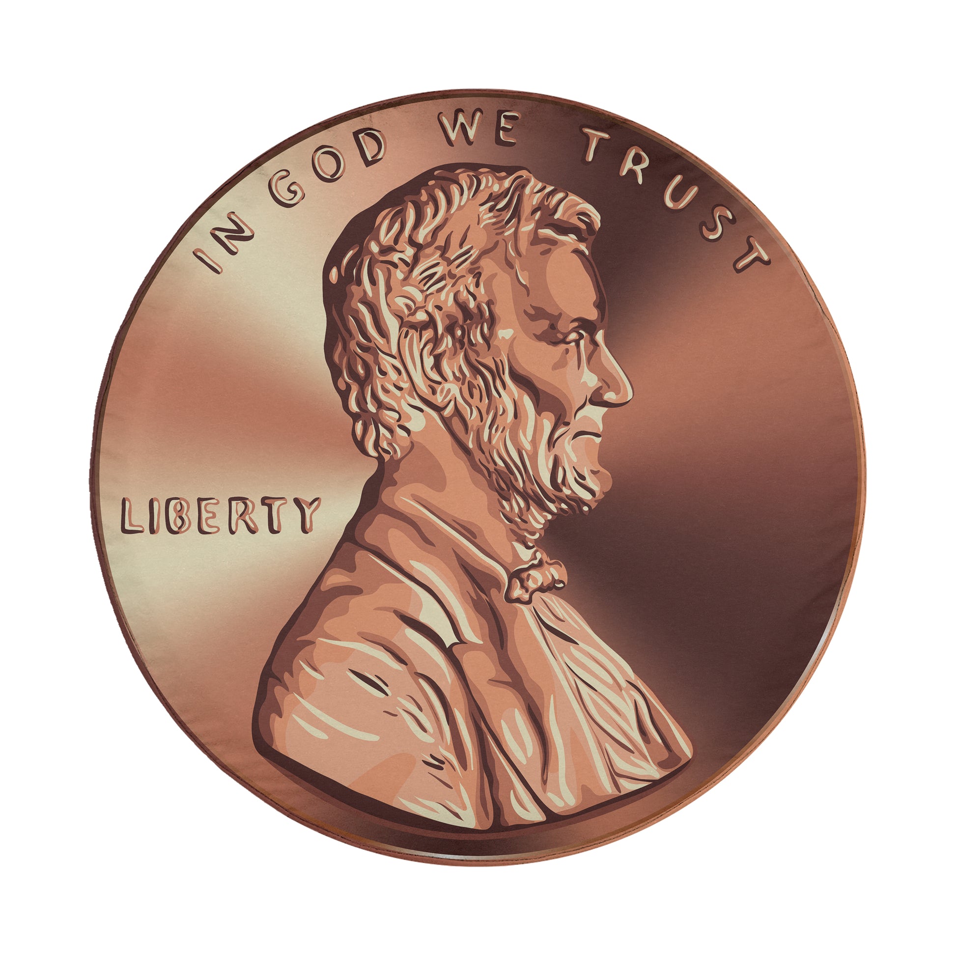 A close-up of a copper-colored coin featuring a profile portrait of Abraham Lincoln, with the text "IN GOD WE TRUST" and "LIBERTY" inscribed around the edge.