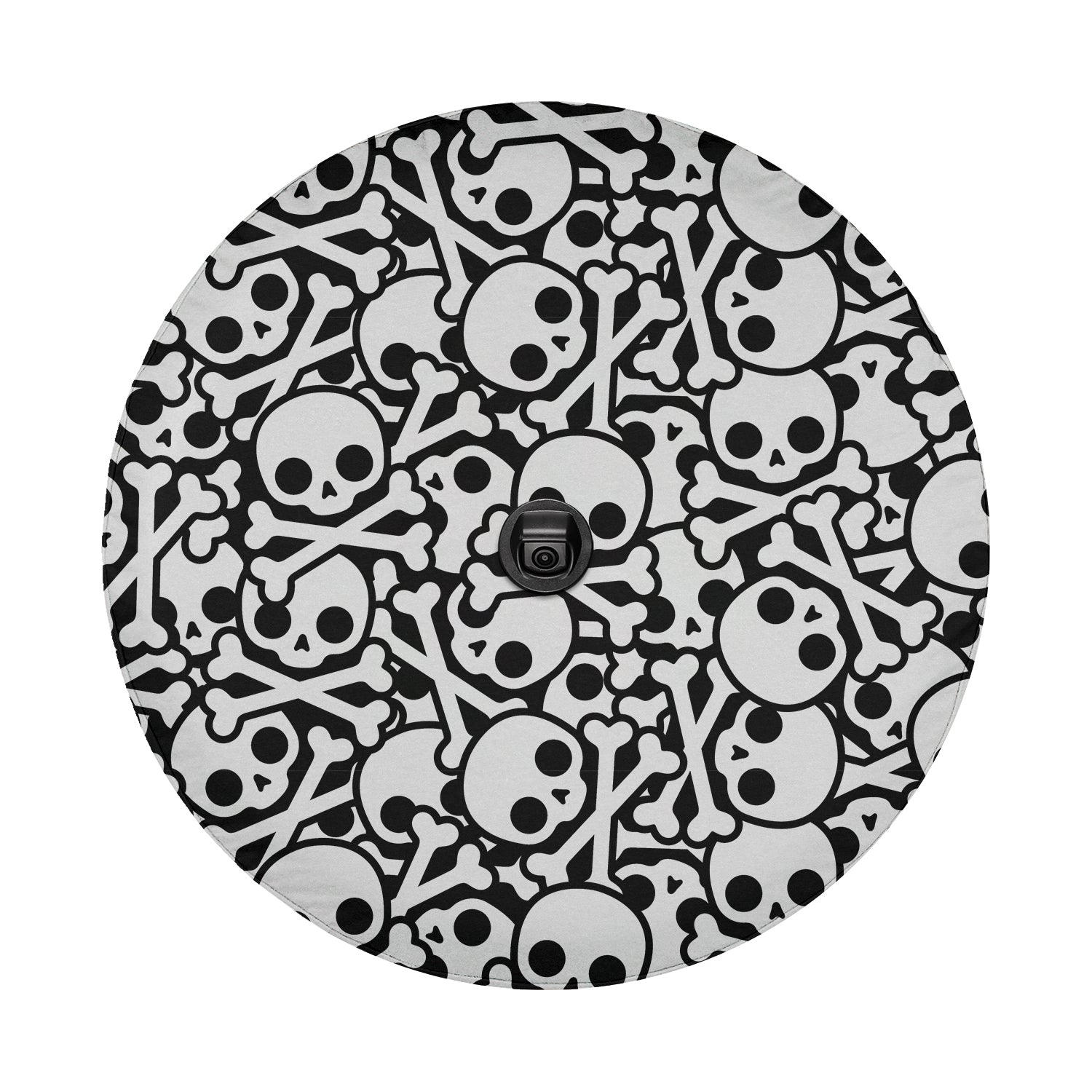 a black and white pattern with skulls on it