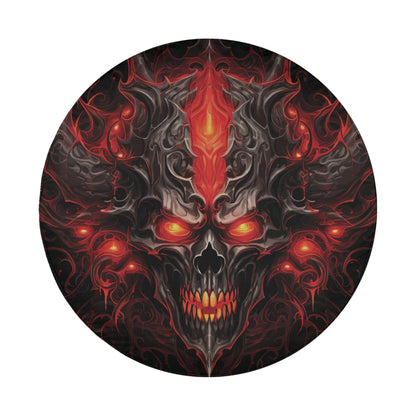 a picture of a skull with red eyes