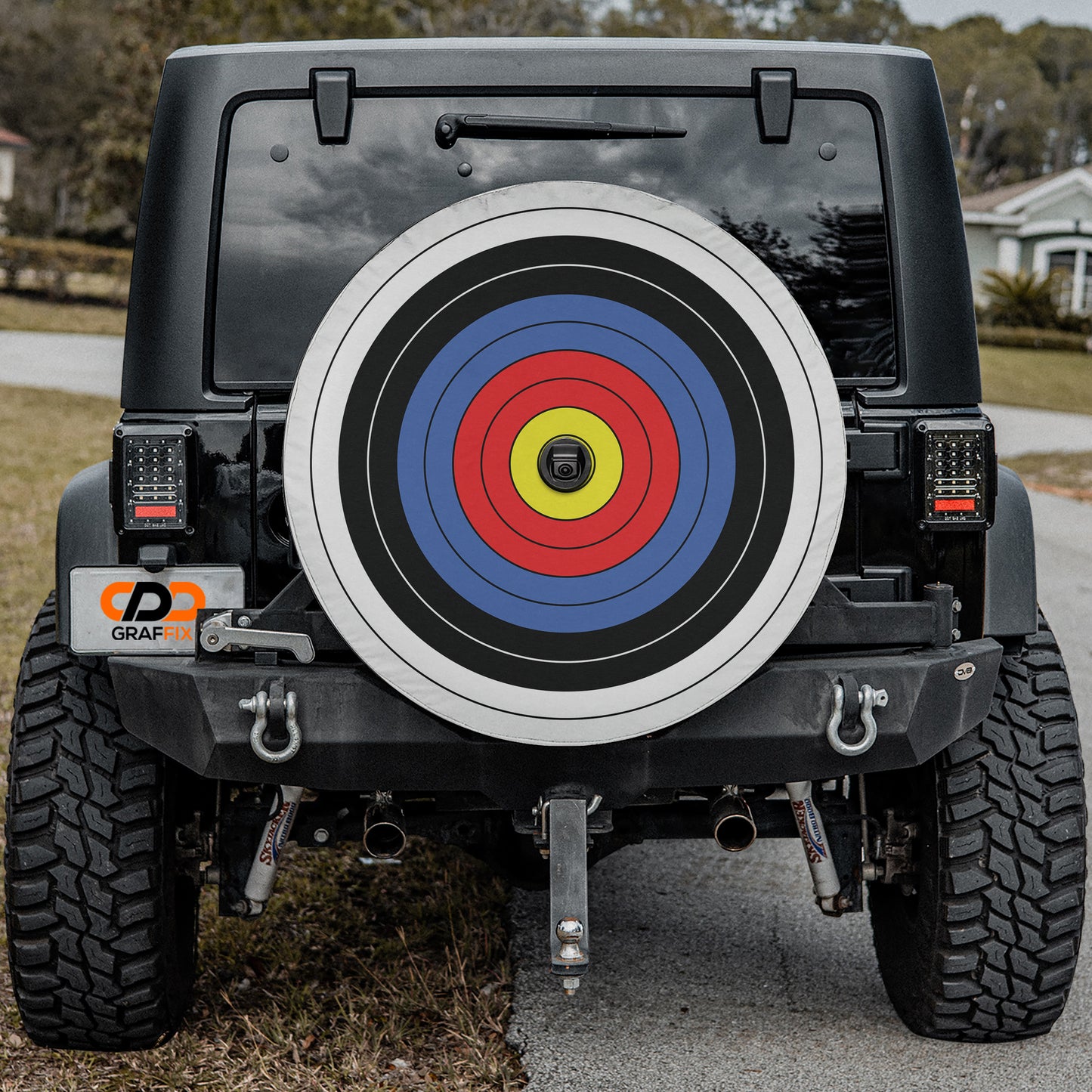 a jeep with a target painted on the side of it