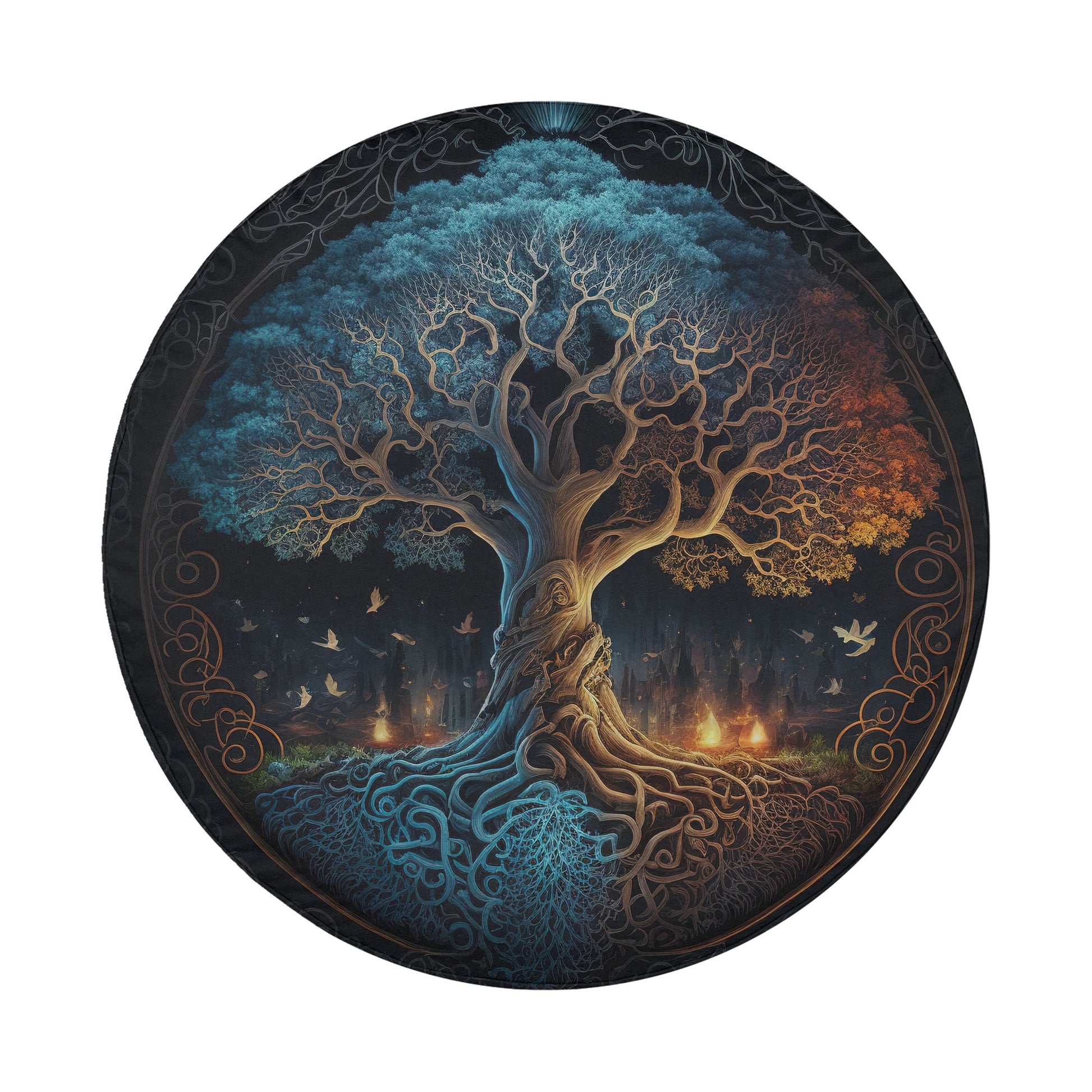 a large, intricate tree with a complex network of roots and branches, surrounded by a dark, mysterious background.