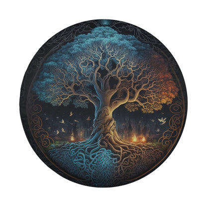 a large, intricate tree with a complex network of roots and branches, surrounded by a dark, mysterious background.