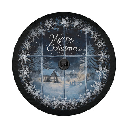 a picture of a christmas scene through a window