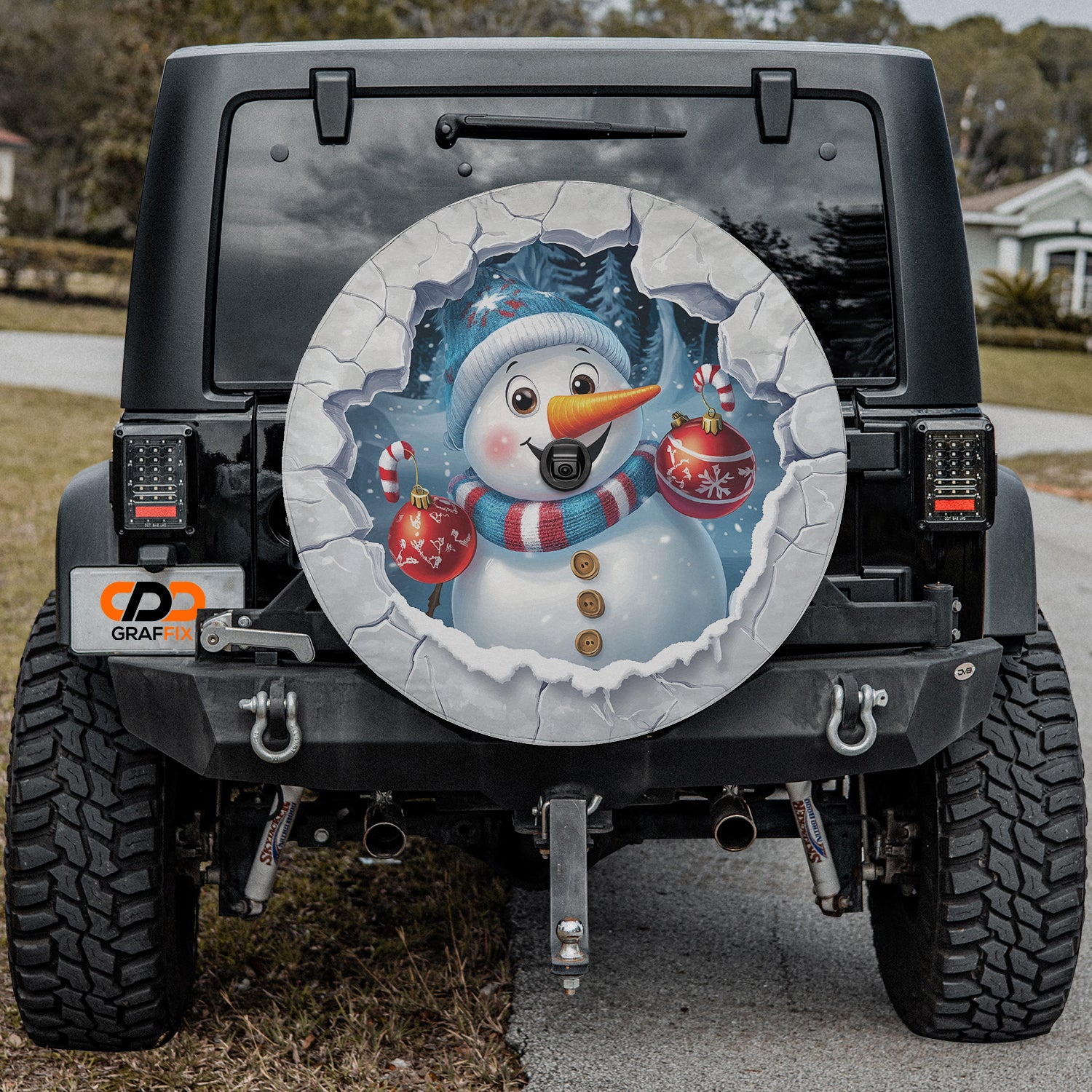 a car with a snowman painted on it