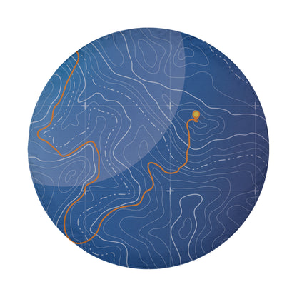 a blue plate with a map on it