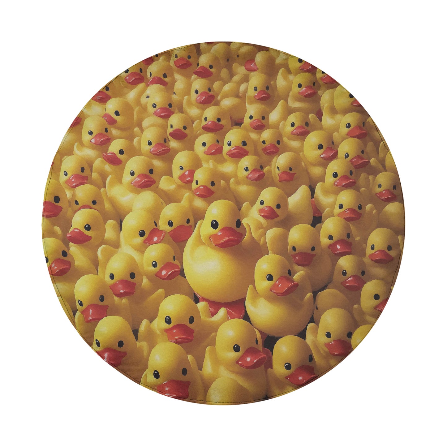 a large group of yellow rubber duckies, with one duck standing out from the rest.