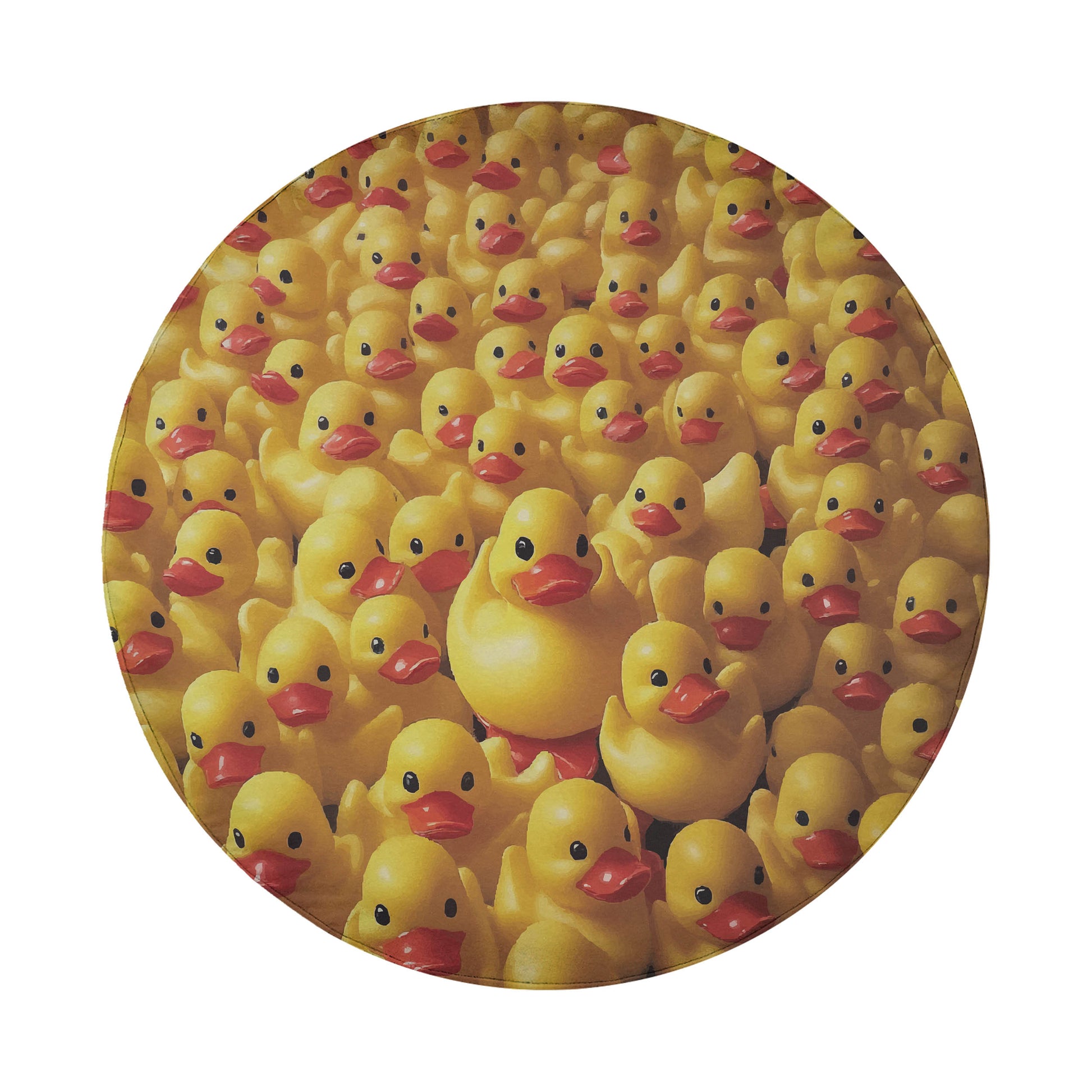 a large group of yellow rubber duckies, with one duck standing out from the rest.