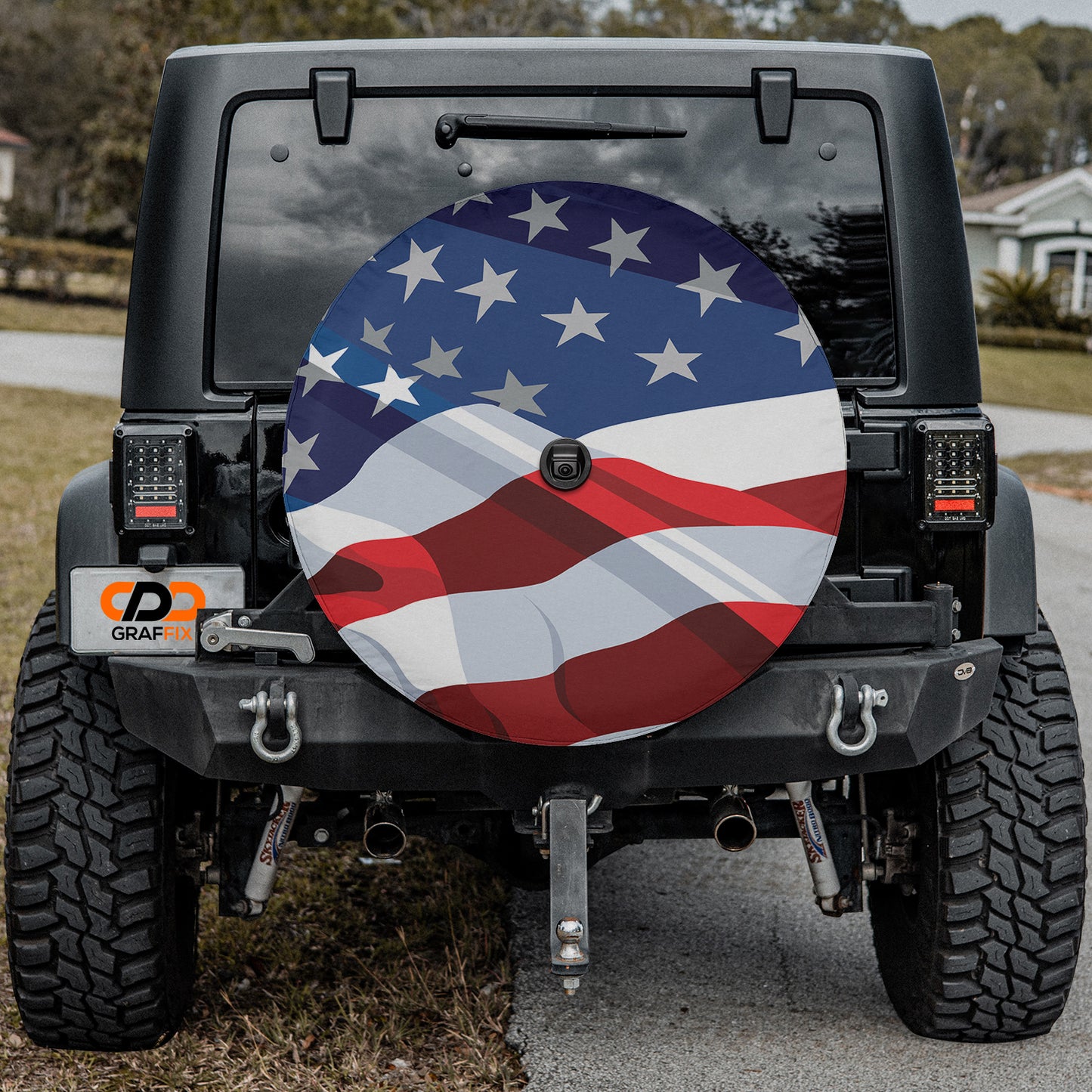 a jeep with an american flag painted on it