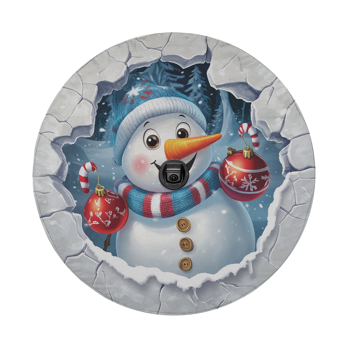 a picture of a snowman in a hole