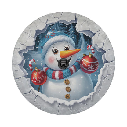 a picture of a snowman in a hole