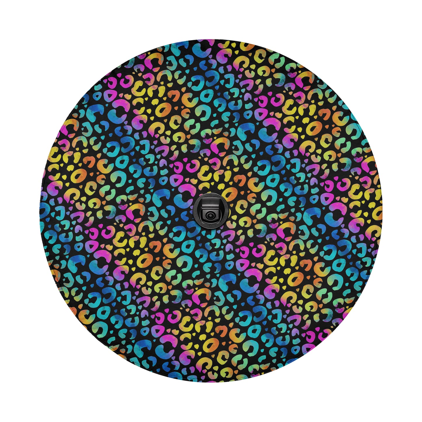 a vibrant, multicolored leopard print pattern.