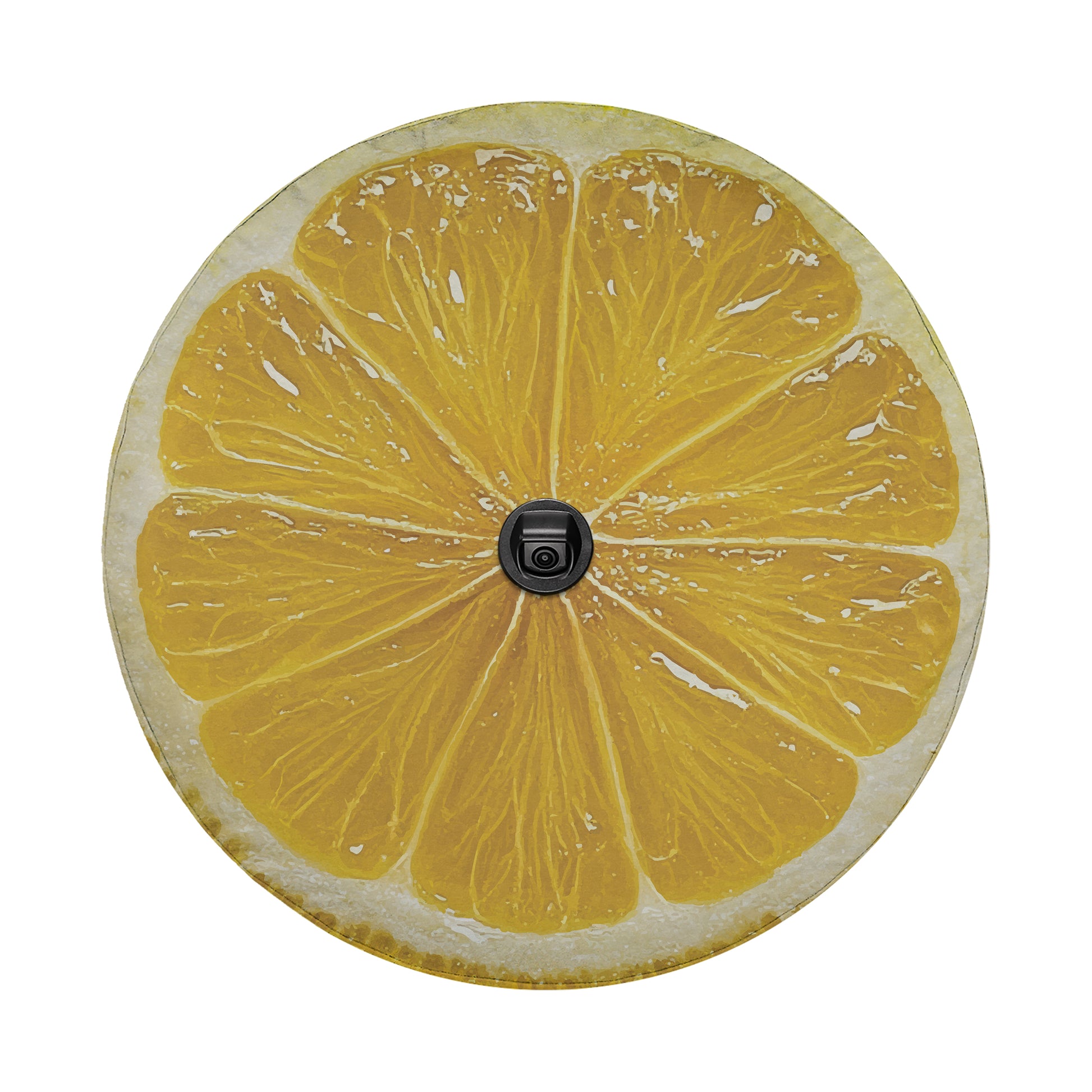 a close-up view of a lemon slice, with the lemon's distinctive yellow color and texture clearly visible.