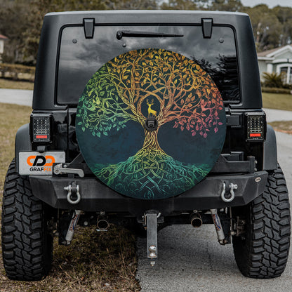 a jeep with a tree painted on the side of it