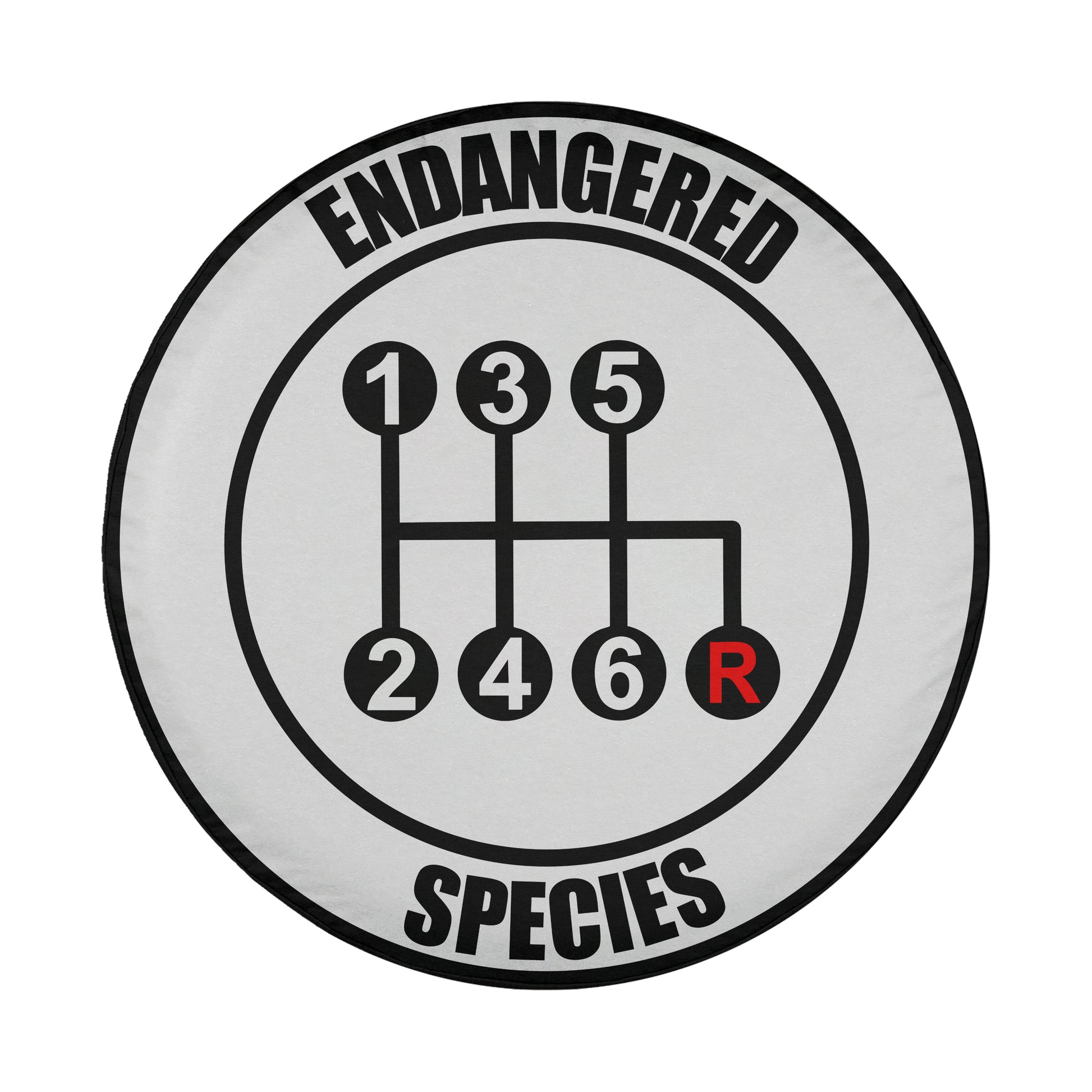 a gear shift with the text "Endangered Species" written around it.